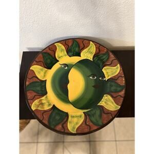 Ceramic Sun And Moon Mexican Hand Painted Platter Plate Signed Lío Hernandez
